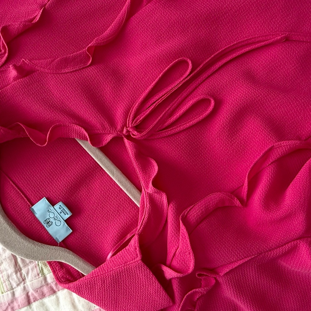CeCe Fuchsia Ruffle Trim Top - Picture 2 of 11